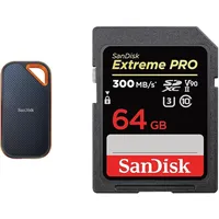 SanDisk Extreme PRO Portable SSD externe SSD 4 TB & Extreme PRO SDHC UHS-II Speicherkarte V90 64 GB