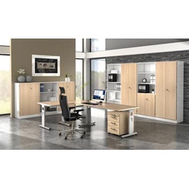 Hammerbacher höhenverstellbarer Schreibtisch eiche quadratisch, C-Fuß-Gestell silber 80,0 x 80,0 cm