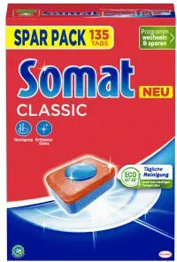 Somat Spülmaschinentabs Classic, Tablettenförmiger Geschirr-Reiniger für die tägliche Reinigung, 1 Spar Pack = 135 Tabs