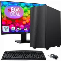 GAMEMAX PC-Komplettsystem "MegaDeal Multimedia-PC-Set", E (A-G), schwarz, Microsoft Windows 11 Home (64 Bit), 16 GB RAM, Computer-Komplettsysteme, Windows 11 + MSI PRO MP273ADE Monitor, 69cm (27") + Maus & Tastatur