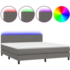 vidaXL Boxspringbett mit Matratze & LED Grau 180x200 cm Kunstleder