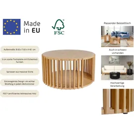 WoodMan Couchtisch WOODMAN "Drum, Breite/Tiefe/Höhe: 83/83/42 cm", braun (eichefarben), B:83cm H:42cm T:83cm, Tische, Couchtisch, Holzfurnier aus Eiche, Sproßen aus massiver Eiche, FSC