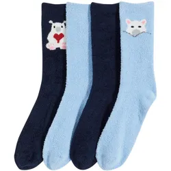 bonprix Halbhohe Kuschelsocken mit recyceltem Polyester (4er Pack), blau, 31-34