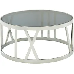 Kadima Design Couchtisch `Stabilux`: Durchsichtige Glasplatte, Metallgestell, handgefertigt, 20 kg Belastbarkeit. Silber, 60x60x30 cm