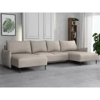Mirjan24 Wohnlandschaft Santi U, Ecksofa mit Bettkasten und Schlaffunktion, Schwarz Metallfüße, Aufklappmechanismus (Farbe: Velo 623) - Beige
