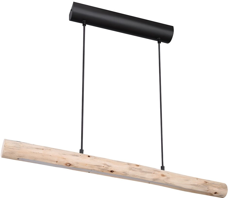 Holz Hängeleuchte Pendelleuchte Holz lang Holzlampe hängend Lampe , Natur Maserung schwarz-matt, 1x LED 15W 1062Lm warmweiß, L 80 cm