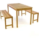 VCM VCM, Gartentisch + Balkontisch, Gartenmöbelset Picknickset Sitzgruppe natur Teakholz Bank Tisch 135cm (69 cm)