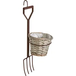 Pflanzkübel GASPER, braun (braun, natur), B:14cm H:42cm T:18cm, Metall, Weide, Holz, Pflanzgefäße
