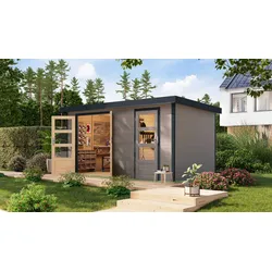 Gartenhaus KARIBU "Merkur D", wassergrau, anthrazit, ohne Fußboden, ohne Dacheindeckung, Holz, Stahl, Gartenhäuser, aus hochwertigen Materialien