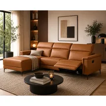 OTTO home Ecksofa OTTO HOME "LUND, L-Form, 261cm, man. o. elektr. Relaxfunktion (mit USB-A)", braun (cognac), B:261cm H:97cm T:179cm, Echtleder 100% Echtleder;Kunstleder 100% Polyurethan, Sofas, Ecksofa, und Kopfteilverstellung