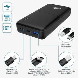 RivaCase® Rivacase VA2571 Power Bank 20000mAh LiPo Nero Quick Charge 3.0 pro Smartphone - Schwarz