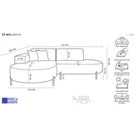 WFL GROUP Ecksofa Hana Loft Chenille 3-Sitzer Dunkelbeige