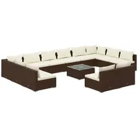 vidaXL 13-tlg. Garten-Lounge-Set mit Kissen Braun Poly Rattan - Braun