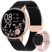 Smartwatch Damen Rund, 1.39" HD Fitnessuhr mit Telefonfunktion, 120+Sportmodi Herzfrequenz Schlafmonitor SpO2 Uhr Damen, IP68 Wasserdicht Schrittzähler Wecker Fitness Tracker iOS Android Schwarz Gold
