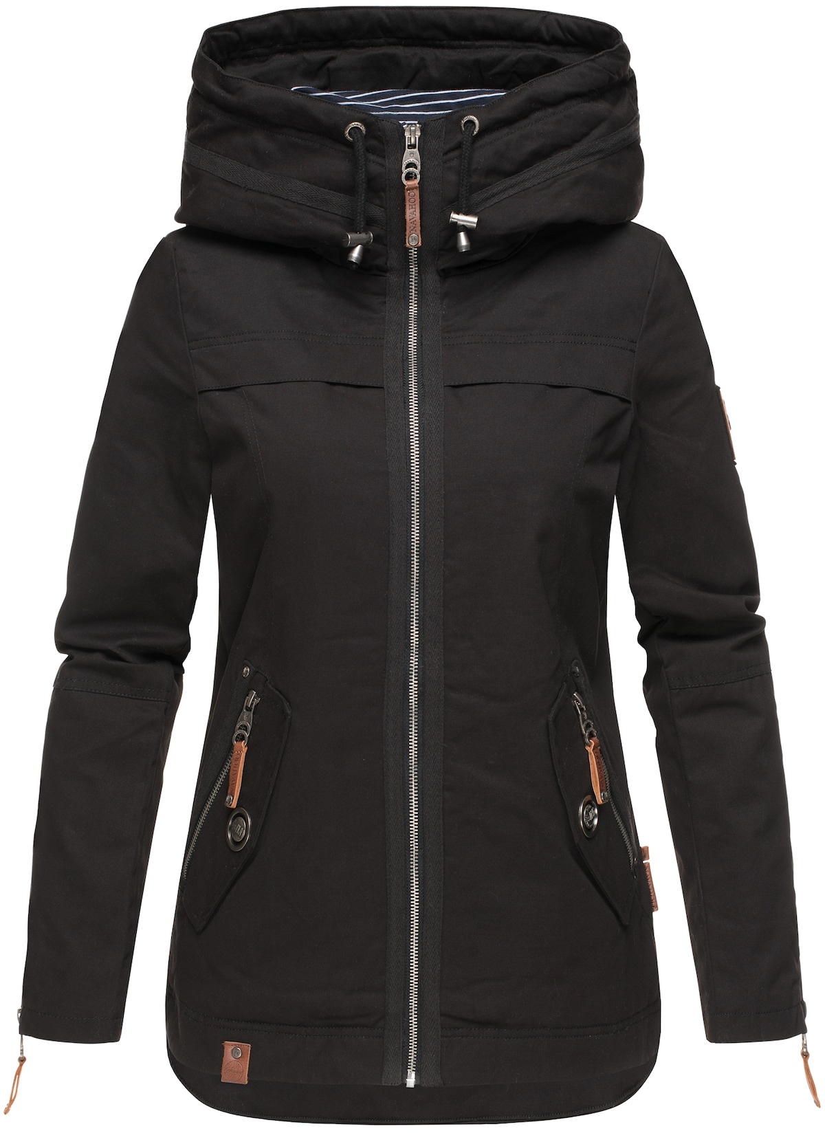 NAVAHOO Damen Moderner Outdoorjacke Übergangsparka aus Baumwolle mit Kapuze Wekoo