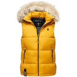 Marikoo Damen, Winter Weste Steppweste mit Kapuze und Fellkragen B896 [B896-Eisflöckchen-Gelb-Gr.XS] - XS