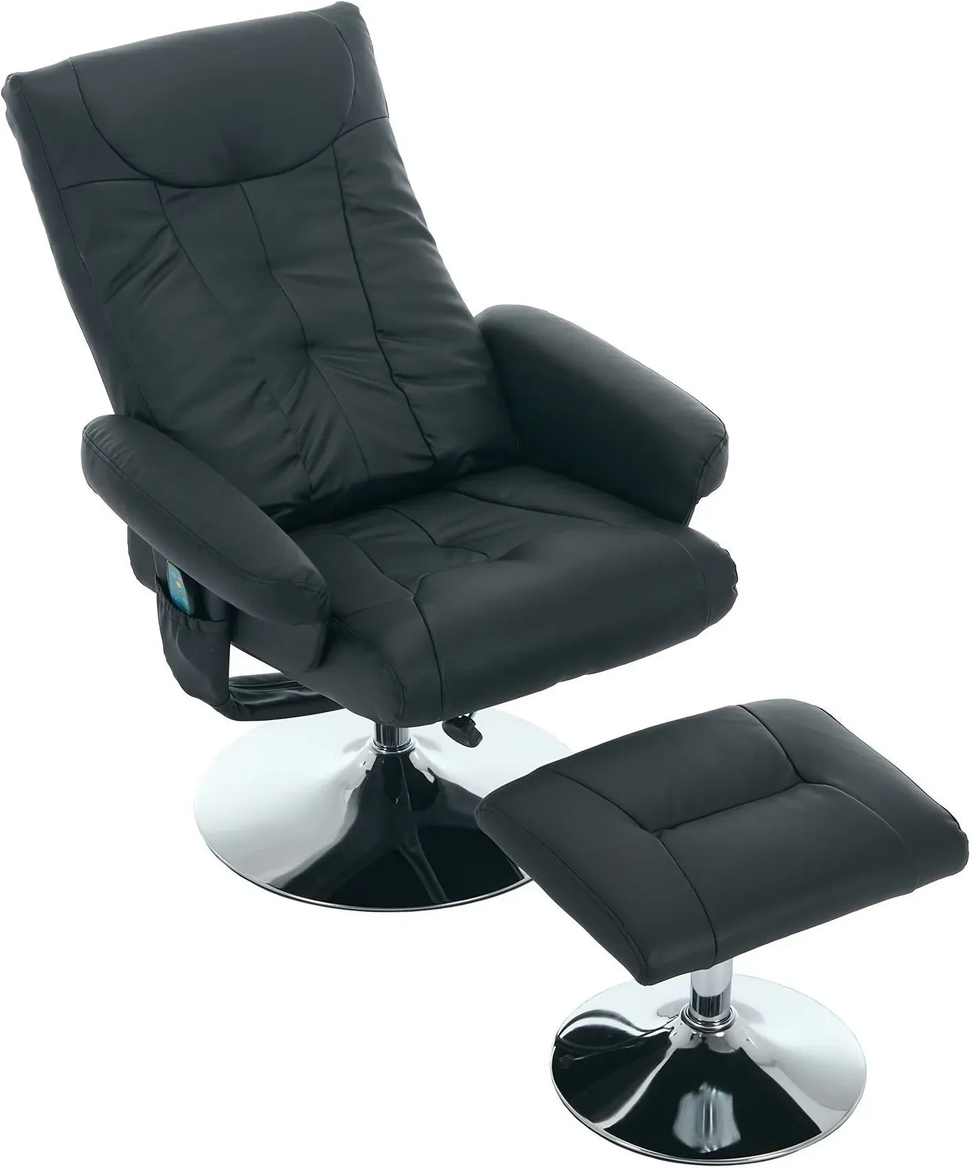 Fernsehsessel, mit Massagefunktion, Heizbarer, Liegefunktion mit Hocker 360° drehbar PU-Stoff 5-Punkte-Massage, 75x 76 x 103 cm, Schwarz   Aosom.de
