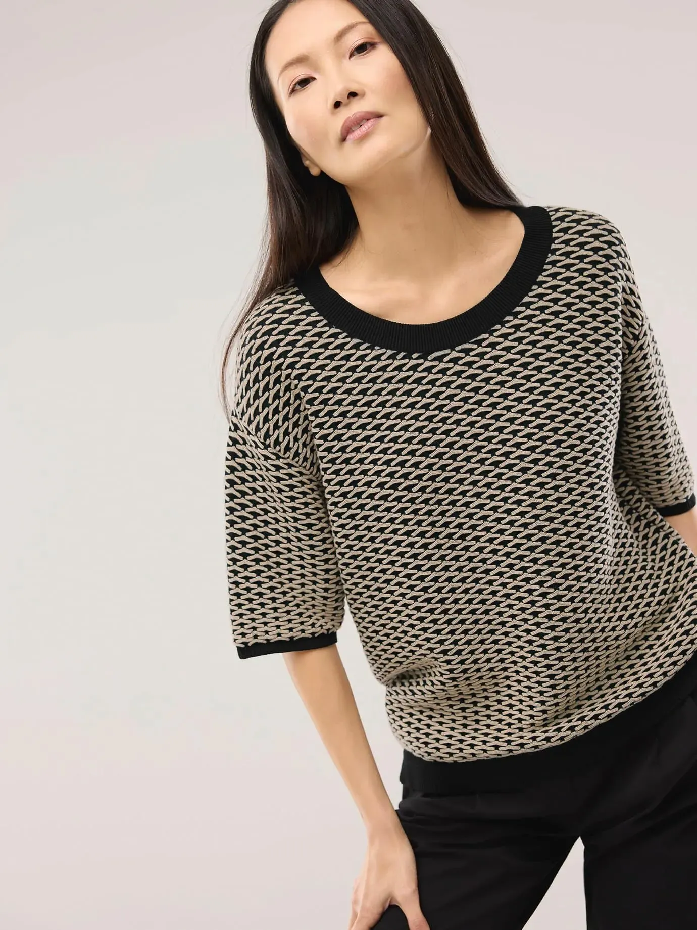 Walbusch Damen Pullover in Bicolor-Optik Schwarz mehrfarbig