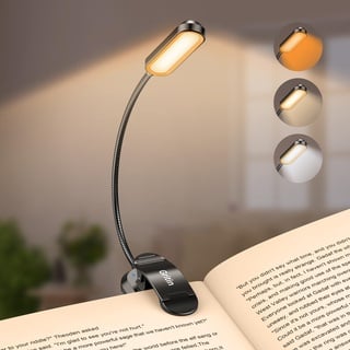 Gritin Leselampe Buch Klemme mit 11 LEDs, LED Buchlampe USB C Wiederaufladbar, 3 Helligkeitstufen & 3 Farbtemperatur Modi Klemmleuchte, 360° Flexibel Klemmlampe für Nachtlesen ins Bett