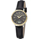 REGENT Damen Armbanduhr Analog-Digital Lederarmband schwarz
