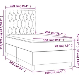 vidaXL Boxspringbett 100 x 200 cm Dunkelgrau