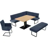 K+W Komfort & Wohnen Essgruppe Giacomo III, (4-tlg), wahlweise links oder rechts langer Schenkel 207cm, Freischwingersessel blau