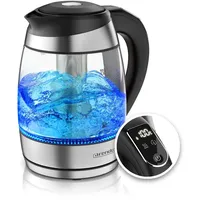 Arendo Wasserkocher mit Temperatureinstellung und Teesieb, Teekocher aus Glas