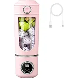 Tragbarer Mixer, 700ml Smoothie Maker to Go, 12-Blatt Portable Blender, Fresh Juice Mixer Flasche, USB Mini Standmixer für Saft Marmelade Shake Smoothie (Rosa, 1500 mAh)