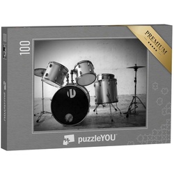 puzzleYOU Puzzle Schlagzeug, schwarz-weiß, 100 Puzzleteile, puzzleYOU-Kollektionen Musik, Menschen