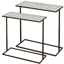 Boltze 2er Set Beistell Wohn Zimmer Tische Schwarz Weiß Muster Ornament Boltze 1007480
