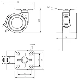 MS Beschläge Ø 50mm Möbelrolle 50kg Traglast Feststellbremse