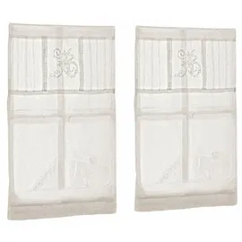 Loberon Scheibengardine 2er Set Mayenne, Liebevoll Bestickt, Charmanter Landhausstil, Blickdicht, mit Tunnelsaum, Sichtschutz, Fensterdekoration, Leinen, Creme