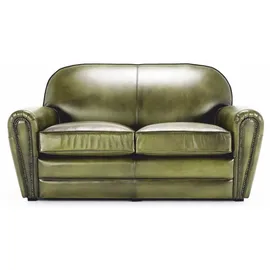 Casa Padrino Couch Leder 2-Sitzer Grün/Schwarz