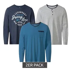 2er Sparpack LIVERGY Herren Pyjama Top Nachtwäsche Oberteil Schlaf-Shirt 390208-2201 Blau, Navy oder Grau - S