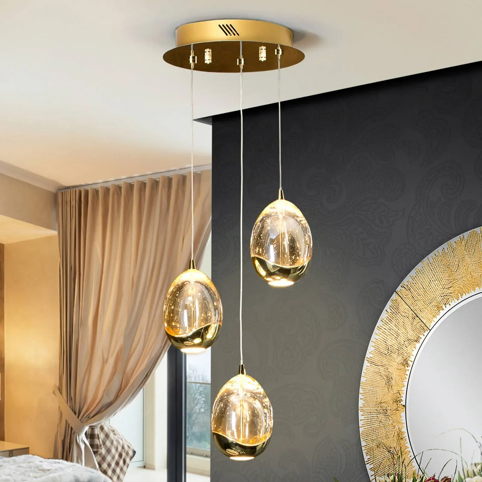 Schuller Valencia Glas Hängelampe Rocio, creme / amber, für Wohn- / Esszimmer, Metall, Pendelleuchte - 25 cm - 25 cm - 140 cm