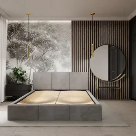 Muralo Polsterbett Stoffbett Bett mit Bettkaste Container Doppelbett für Schlafzimmer - 120 cm x 200 cm - grau