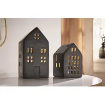 Dekoleidenschaft 2x Haus Black aus Porzellan, schwarz matt, mit LED-Beleuchtung, Leuchtdeko, Dekohaus, - Schwarz
