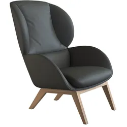 Ohrensessel FLEXLUX "Adria", grau (warm mineral grau), B:78cm H:100cm T:96cm, 100% Echteder, Sessel, Stil & Komfort, organische Form, Fuß Eiche