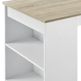 [en.casa] Bartisch Kouvola mit 3 Fächern 110x50x103 cm Weiß/Eiche-Optik