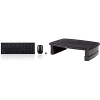 Hama Funk-Tastatur mit Maus Set (deutsches QWERTZ Layout, 12 Media-Tasten, kabellose optische Maus, 2,4 GHz) schwarz & Amazon Basics Bildschirm-Ständer, höhenverstellbar, für Laptop und Bildschirme