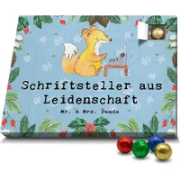 Mr. & Mrs. Panda Schoko Adventskalender Schriftsteller Leidenschaft - Blau Pastell - Geschenk, Schokoladen Adventskalender, Ausbildung, Kollege, Bl... - Blau