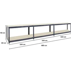 PROREGAL Mega Deal 3x Höhenverstellbare Werkbank DINO HxBxT 90x160x60cm Traglast 600kg Grau, Werktisch, Arbeitstisch