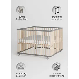 Sämann – make a difference. Laufgitter, Grau, Natur, Holz, Echtholz,Buche, 100x74x100 cm, Babymöbel, Laufstall Baby