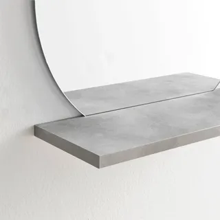 ARHome Runder Spiegel mit Ablage, 60 x 60 x 22 cm, Spiegel mit Regal, Heller Beton, Made in Italy