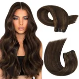 Moresoo Remy Echthaar Tressen 50cm Highlight Braun Haartressen Echthaar zum Einnähen Doppelt Tressen Weft Extensions Echte Haare Extensions Tressen 100g #P2/8