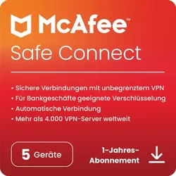 McAfee VPN Safe Connect 2025 | 5 Gärete / 1 Jahr | Sofortdownload + Produktschlüssel