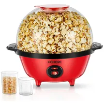 fohere 4,5L Popcornmaschine, 700W Popcorn Maschine mit 2 Messbecher für Zucker und Öl, Antihaftbeschichtete Heizplatte und Automatisches Rühren Retro Popcorn Maker für Urlaub und Filmabende