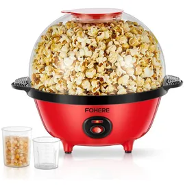 fohere 4,5L Popcornmaschine, 700W Popcorn Maschine mit 2 Messbecher für Zucker und Öl, Antihaftbeschichtete Heizplatte und Automatisches Rühren Retro Popcorn Maker für Urlaub und Filmabende
