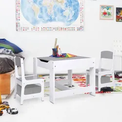 Kindertisch mit 2 Stühlen Weiß MDF