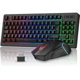 Rewurnth Kabellose Gaming Tastatur und Maus Set, DE Layout QWERTZ 75% TKL RGB Beleuchtet, Wiederaufladbare Ergonomische Gaming Maus, Kompaktes Keyboard für PC, Mac, Xbox,PS5